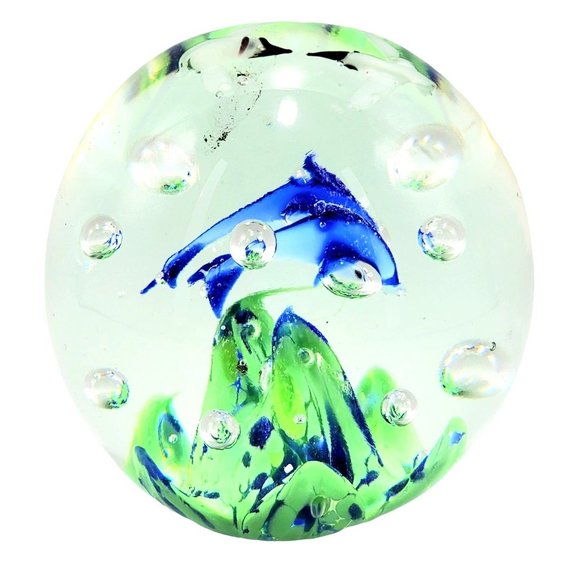 Hand Blown Art Glass Under the Sea Paperweight Bullicante Dolphins Sea Gulls VTG - Picture 3 of 10